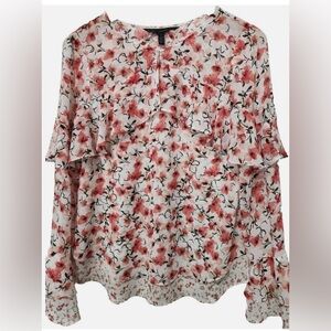 WHBM romantic frilly blouse Fall floral long sleeve blouses with ruffles NWT